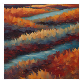 Póster Paysage impressionniste aux couleurs d'automne
