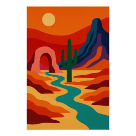 Póster Paysage Surréaliste aux Couleurs Vives