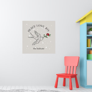 Póster Paz Amor Alegría Pájaro de Nieve Navidad Fiesta