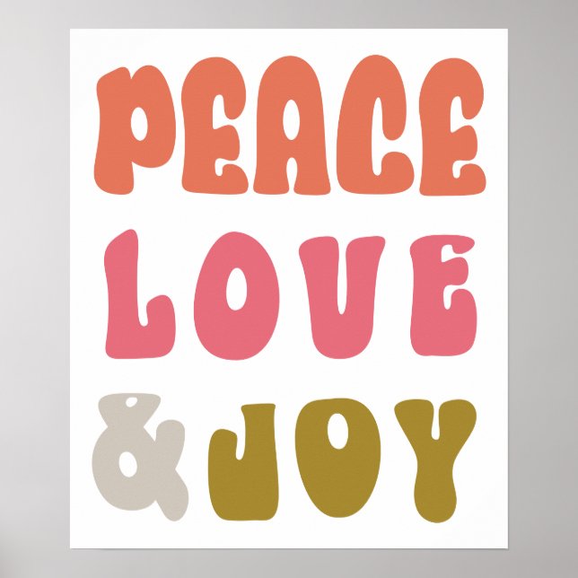 Póster Paz Amor Alegría Tipografía Fiesta Retro Groovy (Frente)