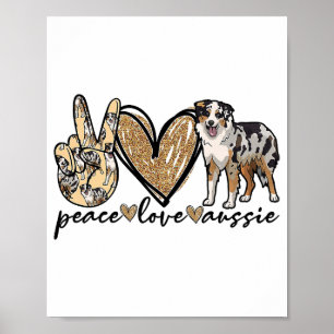 Póster Paz, Amor, Aussie, Perro Pastor Australiano, Masco