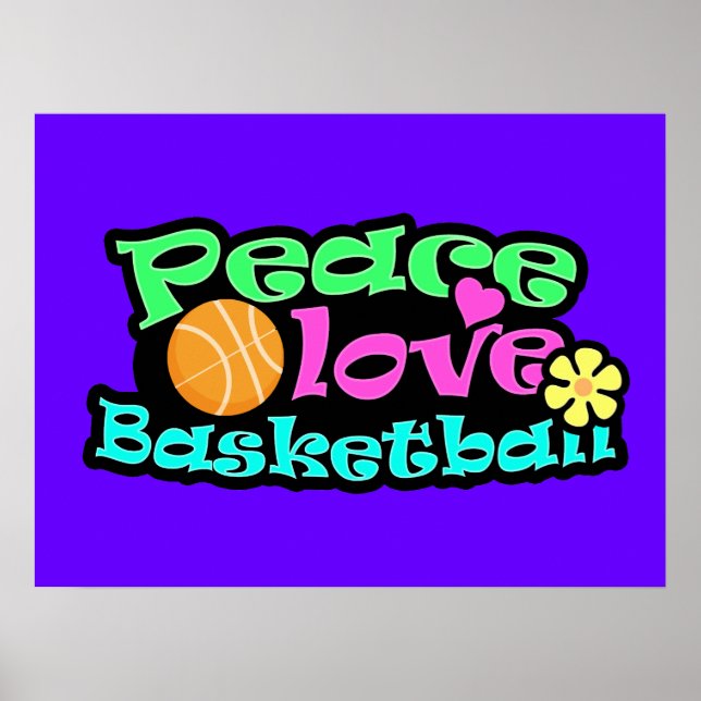 Póster Paz, amor, baloncesto; retro (Frente)