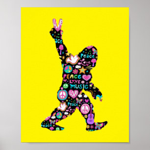 Póster Paz Amor Bigfoot Hippie Divertido Amante de Bigfoo