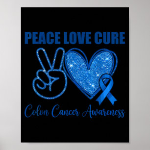 Póster Paz amor conciencia del cáncer de colon apoyo