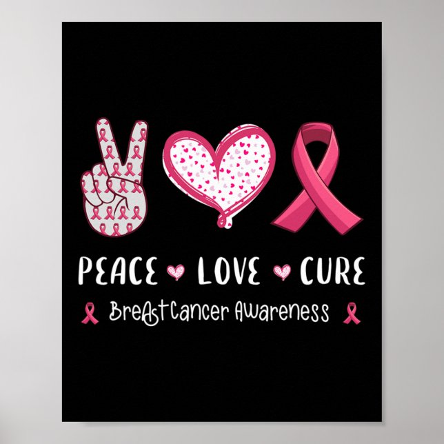 Póster Paz Amor Cura Cáncer de Mama Concienciación Mujere (Frente)