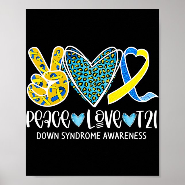 Póster Paz Amor Cure Blue & Yellow Ribbon Down Syndrome (Frente)