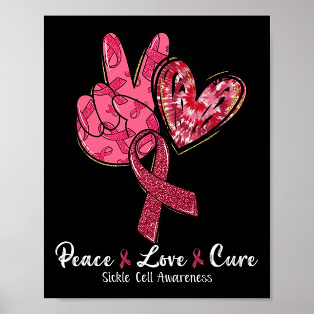 Póster Paz Amor Cure Burgundy Ribbon Sickle Cell Awaren (Frente)