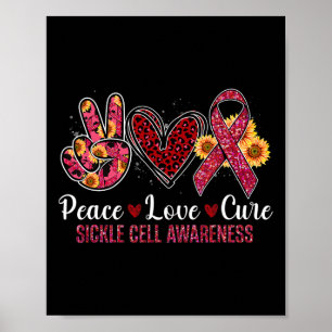 Póster Paz Amor Cure Burgundy Ribbon Sickle Cell Awaren