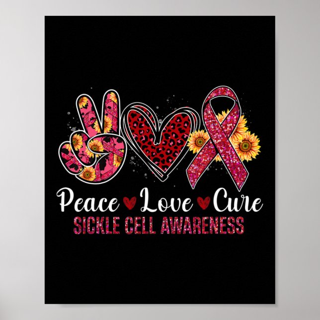 Póster Paz Amor Cure Burgundy Ribbon Sickle Cell Awaren (Frente)