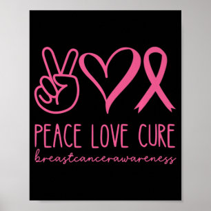 Póster Paz Amor Cure Cinta Rosa Guerrera Cáncer de Mama