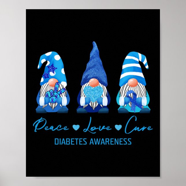 Póster Paz Amor Cure Gnome Diabetes Supervivientes de Sen (Frente)