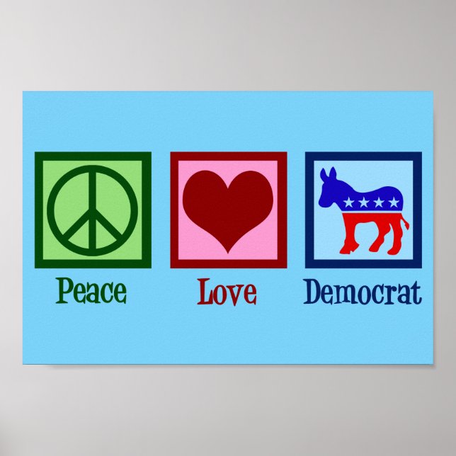 Póster Paz Amor Democracia Donkey Cute Azul (Frente)
