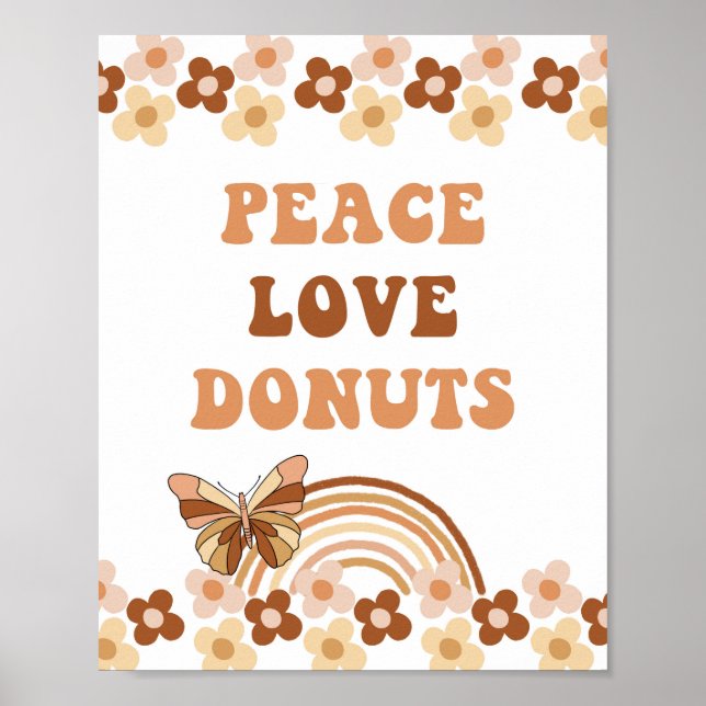 Póster Paz Amor Donuts Groovy Rótulo Fiesta Retro (Frente)