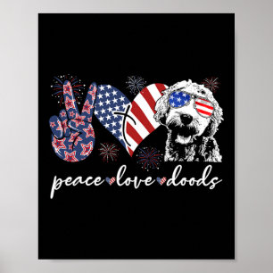 Póster Paz Amor Doods Goldendoodle Bandera De Estados Uni