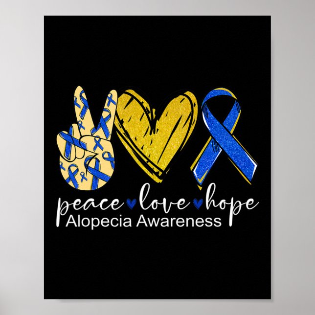 Póster Paz Amor Esperanza Alopecia Conciencia Cinta Azul (Frente)