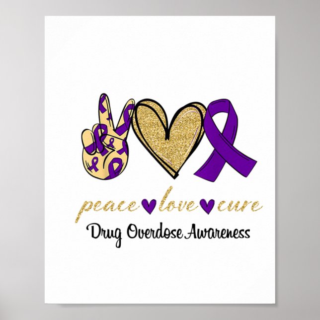 Póster Paz Amor Esperanza Cinta Morada Conciencia de Sobr (Frente)