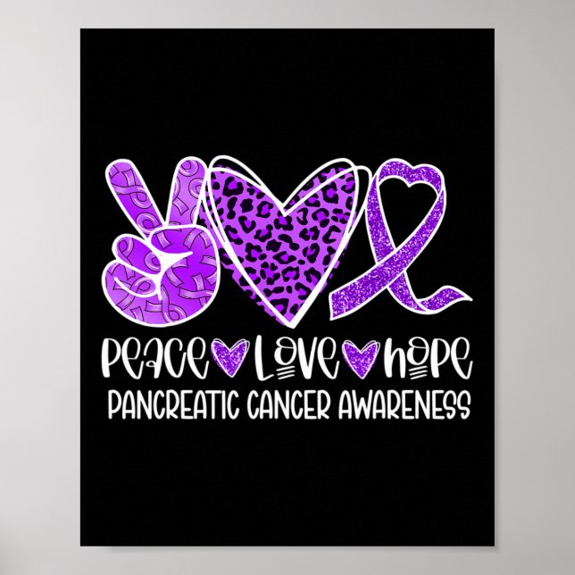 Póster Paz Amor Esperanza Leopardo Púrpura Cáncer Pancreá (Frente)