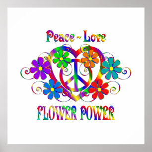 Póster Paz Amor Flor poder