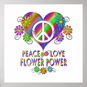 Póster Paz Amor Flor poder