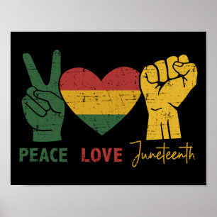 Póster Paz Amor Junetdecia bandera africana corazón y puñ