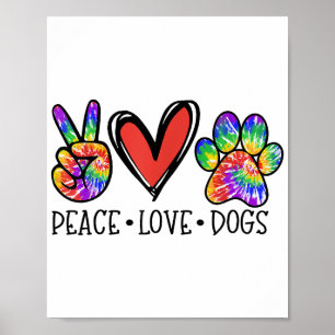 Póster Paz Amor Perros Paws Tie Dye Rescate Animal Arcoir