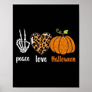 Póster paz amor Skeleton otoño leopardo de las calabazas