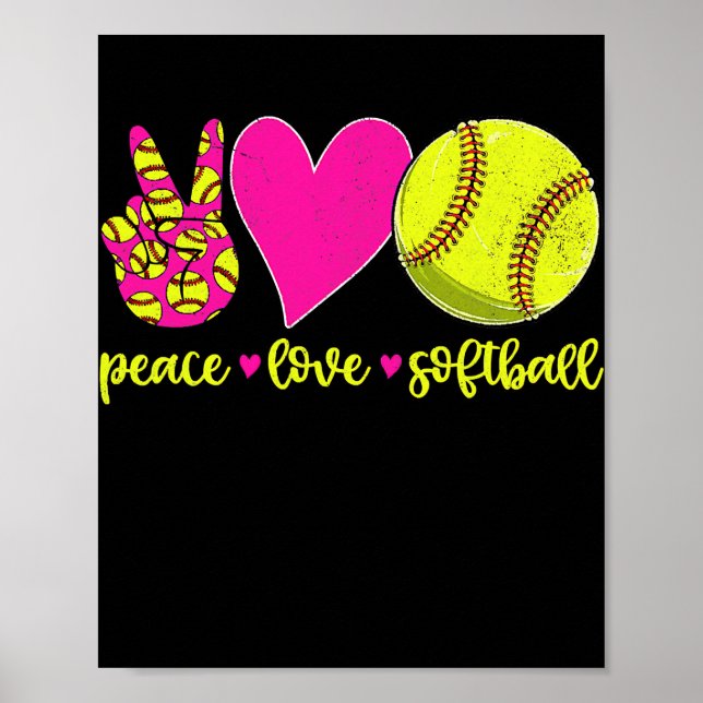 Póster Paz Amor Softbol Mamá Hombres Mujeres (Frente)
