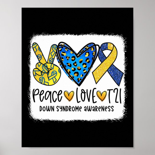 Póster Paz Amor T21 Curar Azul Amarillo Síndrome de Down  (Frente)