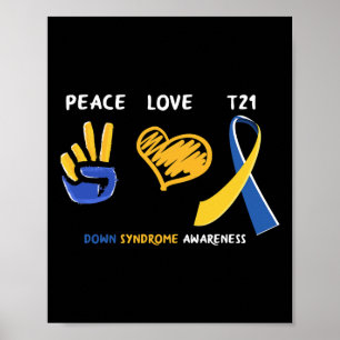Póster Paz Amor T21 Trisomy 21 Conciencia sobre el síndro