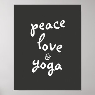 Póster paz amor tipografía yoga poster gris y blanco