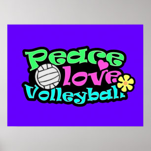 Póster Paz, amor, voleibol; retro