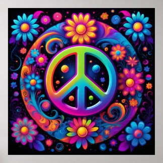 Póster Paz, amor y flores