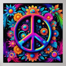 Póster Paz, amor y flores