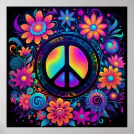 Póster Paz, amor y flores