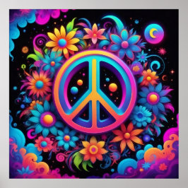 Póster Paz, amor y flores