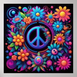 Póster Paz, amor y flores