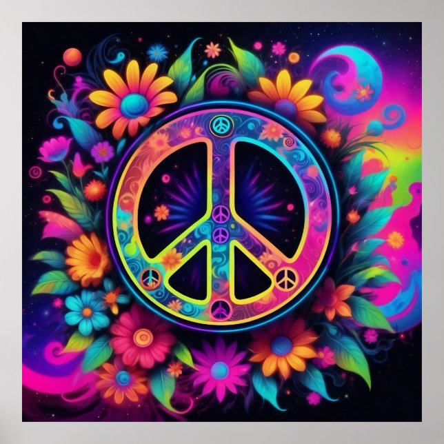 Póster Paz, amor y flores (Frente)