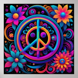 Póster Paz, amor y flores