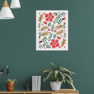Póster Paz Amor y Flores Retro Floral