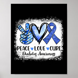Póster Paz blanqueada Amor Cure Gray Blue Ribbon Diabetes