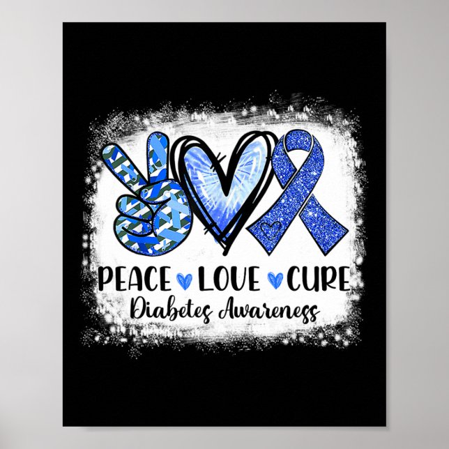Póster Paz blanqueada Amor Cure Gray Blue Ribbon Diabetes (Frente)