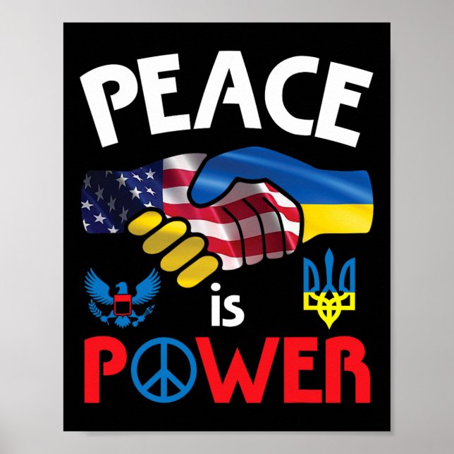 Póster Paz Es Poder Apretón de Manos Usa Ucrania Unidad J (Frente)