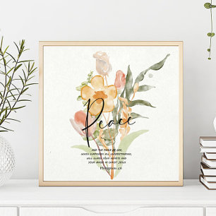 Póster Paz-Filipenses 4:6 Floral naranja