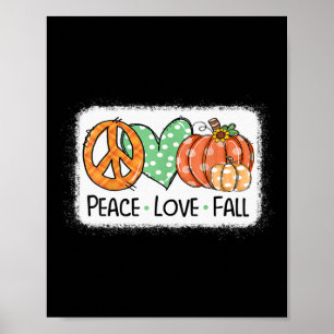 Póster Paz Y Amor Y Caída Calabaza Autum Feliz Otoño