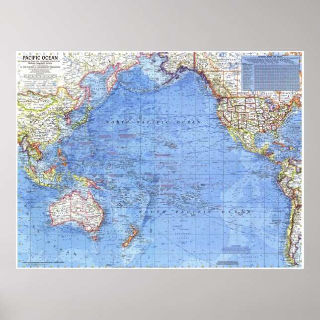 Póster " Pazifik: 1969/heute - Detaillierte Pazifikkarte (Frente)