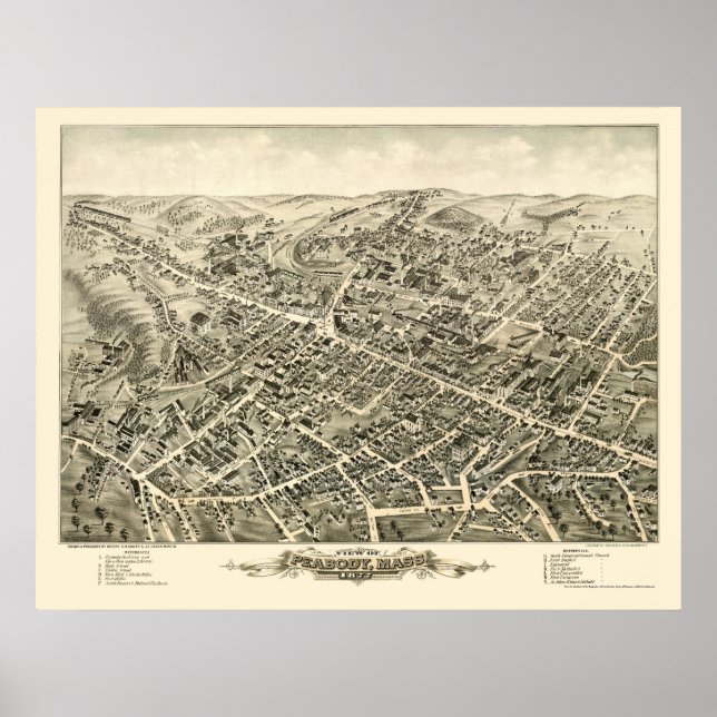 Póster Peabody, MAMÁES Mapa Panorámico - 1877 (Frente)