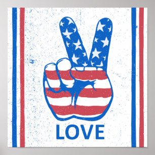 Póster Peace American Flag Pattern