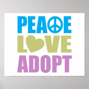 Póster Peace Love Adopte