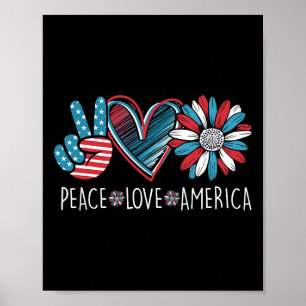 Póster Peace Love America Daisy 4 de julio Ame Patriótico