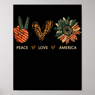 Póster Peace Love America Sunflower Leopard Heart Proud